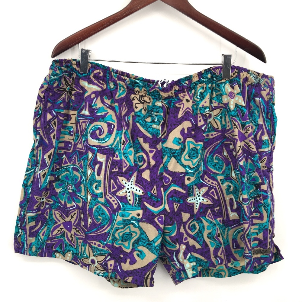 Vintage Navigata by Bugle Boy 1980s geometric swim trunks multi-colored XL Men's